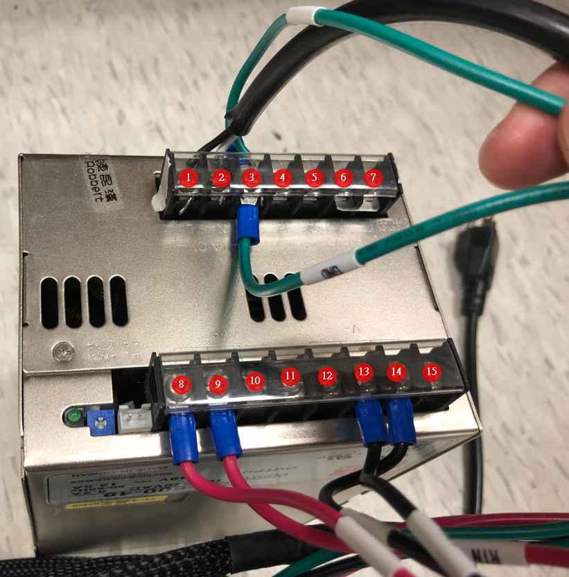 Pin assignment of AC and DC cables to an external power supply